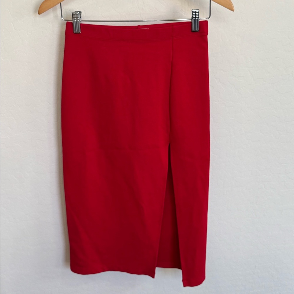 Babaton Aritzia High Waisted Red Bodycon Front Slit Midi Pencil Skirt Size 4